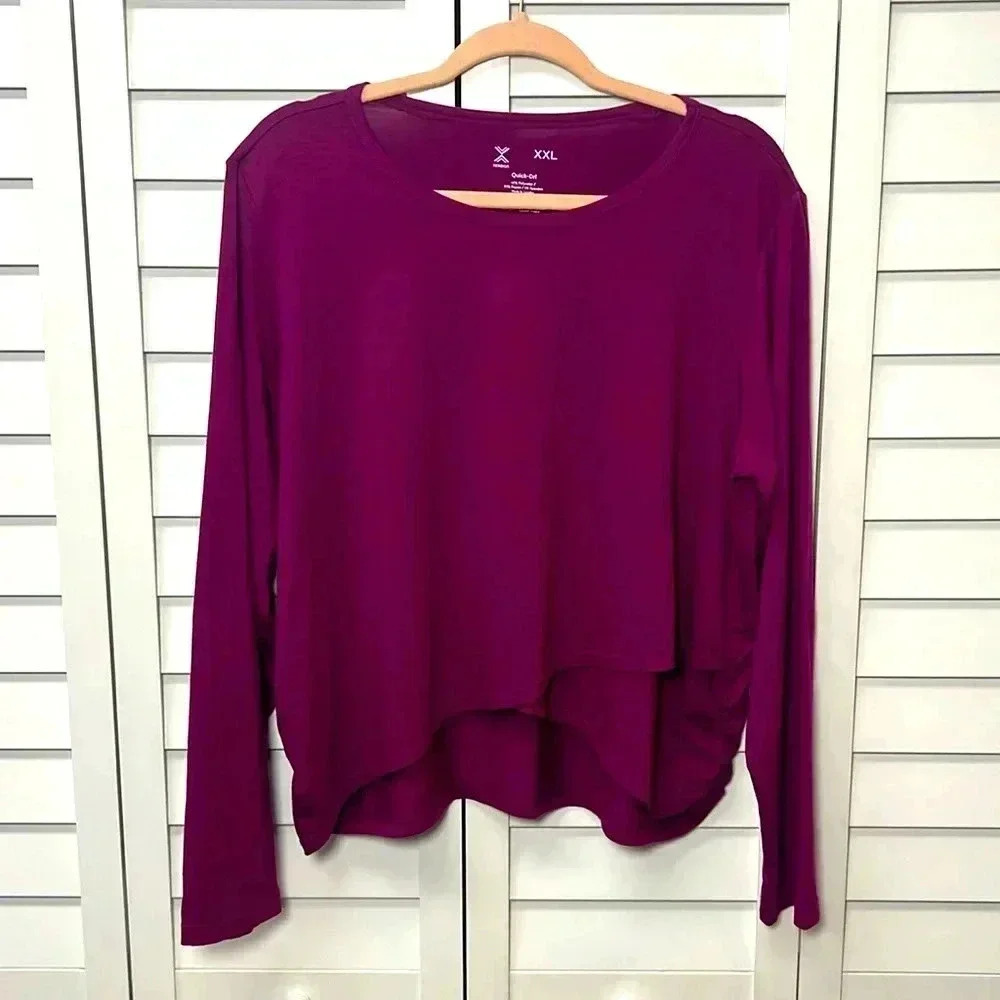 Xersion Quick-Dri Long Sleeve Crisscross Athletic Top Size XXL Berry Purple